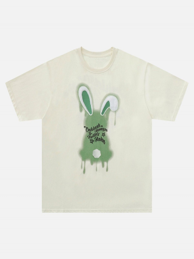 Noir  T Shirts Aelfric Eden Doodle Rabbit Print Tee - BCX-4284075